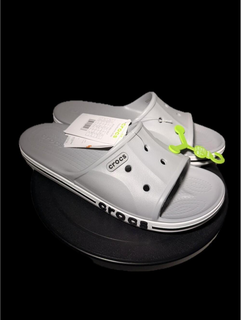Crocs Bayaband Slide Gray White Slip On Sandals Comfort  Men's Size 12 New